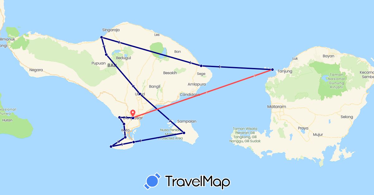 TravelMap itinerary: driving, hiking in Indonesia (Asia)